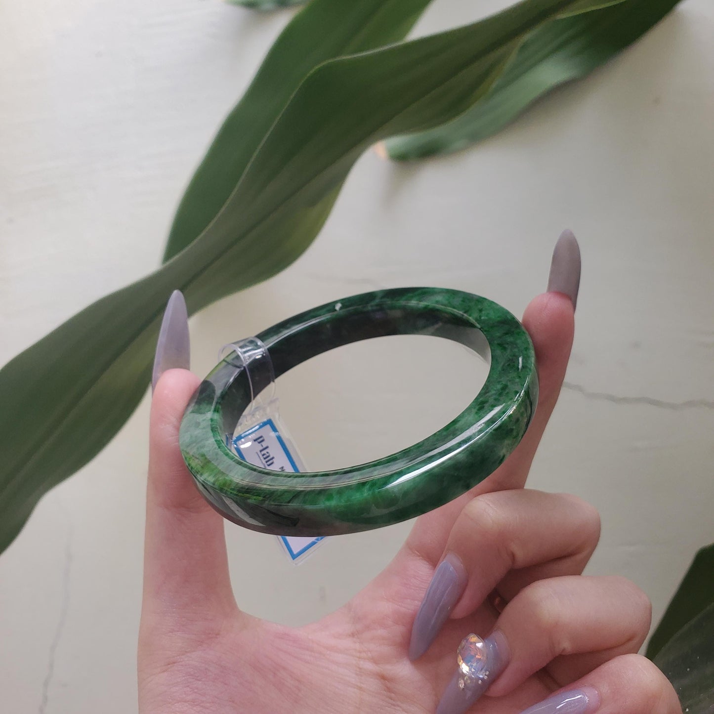 Yingmart  60mm PNJ302743 Certified Natural Color Dark Green Black Natural Jadeite Jade Bangle Bracelet, Real Gemstone, Gift for Her Mom