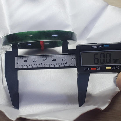 Yingmart  60mm PNJ302743 Certified Natural Color Dark Green Black Natural Jadeite Jade Bangle Bracelet, Real Gemstone, Gift for Her Mom