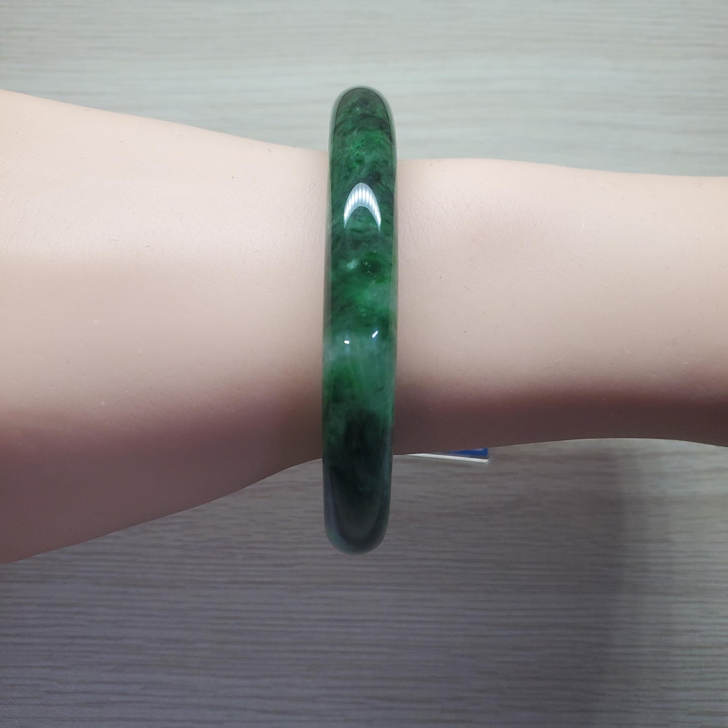 Yingmart  61mm PNJ302753 Certified Natural Color Dark Green Black Natural Jadeite Jade Bangle Bracelet, Real Gemstone, Gift for Her Mom