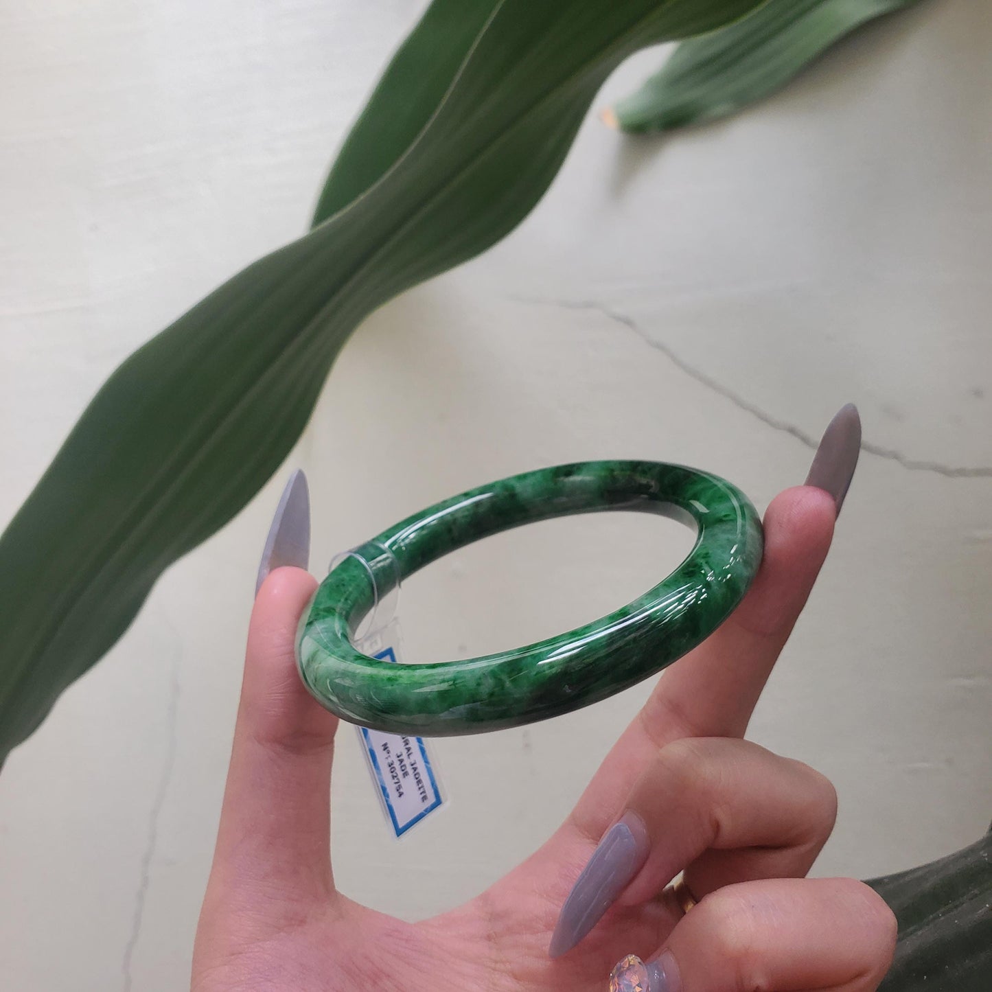 Yingmart  61mm PNJ302754 Certified Natural Color Dark Green Black Natural Jadeite Jade Bangle Bracelet, Real Gemstone, Gift for Her Mom