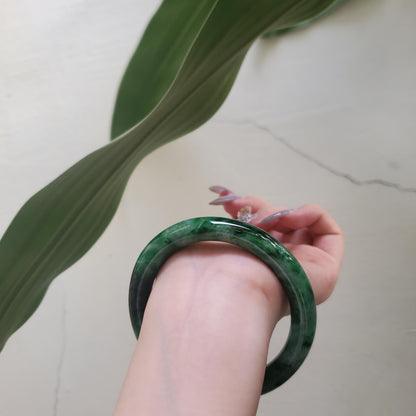 Yingmart  61mm PNJ302754 Certified Natural Color Dark Green Black Natural Jadeite Jade Bangle Bracelet, Real Gemstone, Gift for Her Mom