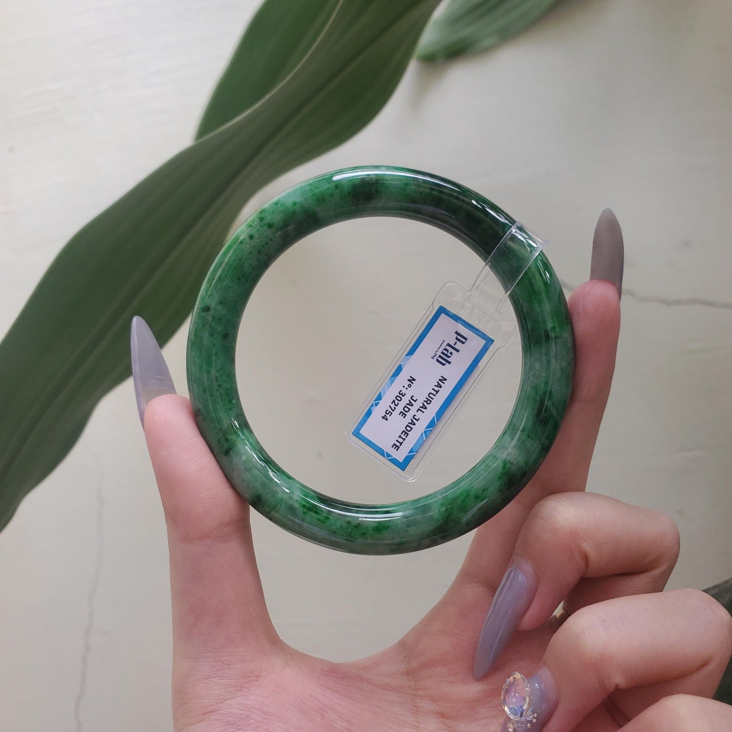 Yingmart  61mm PNJ302754 Certified Natural Color Dark Green Black Natural Jadeite Jade Bangle Bracelet, Real Gemstone, Gift for Her Mom