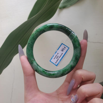 Yingmart  61mm PNJ302754 Certified Natural Color Dark Green Black Natural Jadeite Jade Bangle Bracelet, Real Gemstone, Gift for Her Mom