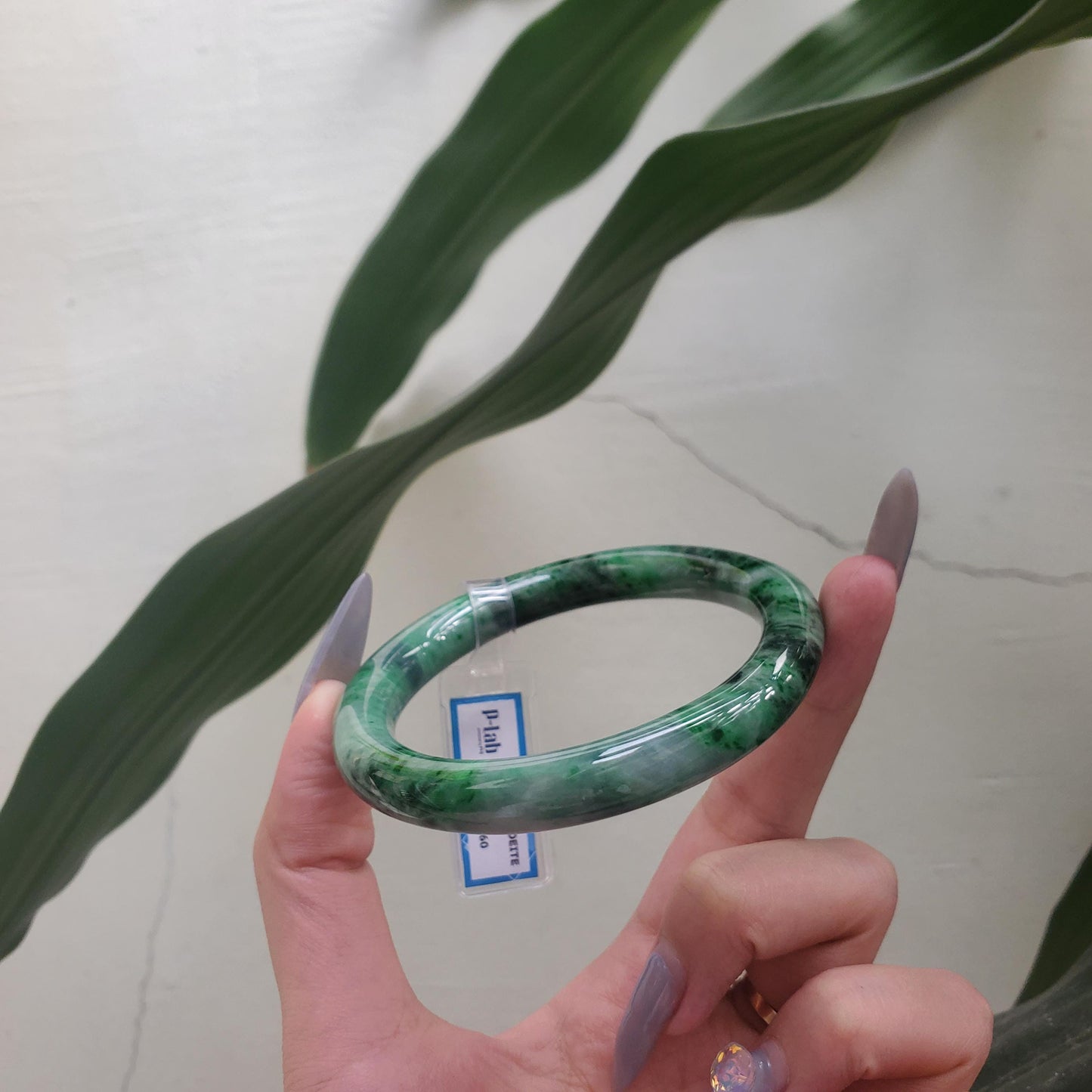 Yingmart  60mm PNJ302760 Certified Natural Color Dark Green Black Natural Jadeite Jade Bangle Bracelet, Real Gemstone, Gift for Her Mom