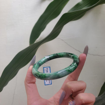 Yingmart  60mm PNJ302760 Certified Natural Color Dark Green Black Natural Jadeite Jade Bangle Bracelet, Real Gemstone, Gift for Her Mom