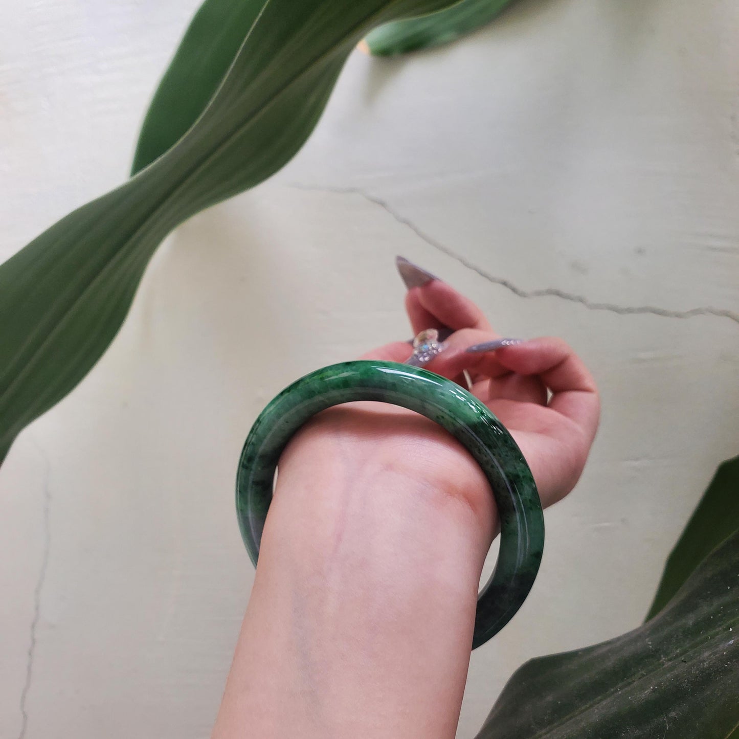 Yingmart  60mm PNJ302760 Certified Natural Color Dark Green Black Natural Jadeite Jade Bangle Bracelet, Real Gemstone, Gift for Her Mom