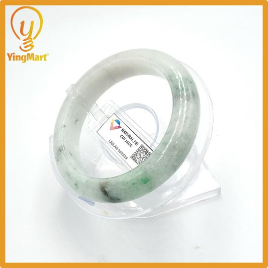 Yingmart 54mm LIULAB 969339 Green White Genuine Burmese Type A Jaideite Jade Bangle, Vintage Jewelry, jade jewelry, Accessories, mom jewelry
