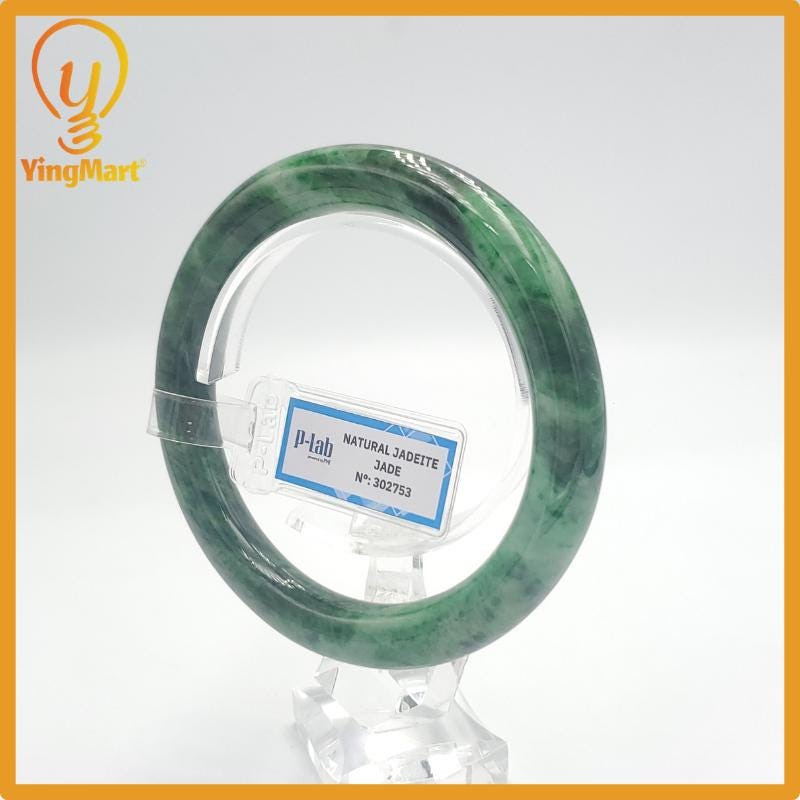 Yingmart  61mm PNJ302753 Certified Natural Color Dark Green Black Natural Jadeite Jade Bangle Bracelet, Real Gemstone, Gift for Her Mom