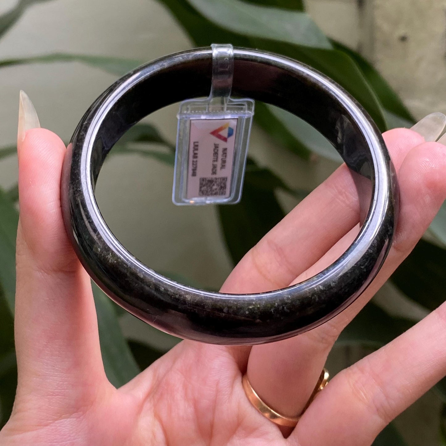 Yingmart 62mm LIULAB 227848 Certified Natural Color Black Dark Green  Natural Jadeite Jade Bangle Bracelet, Real Gemstone, Gift for Her, Mom