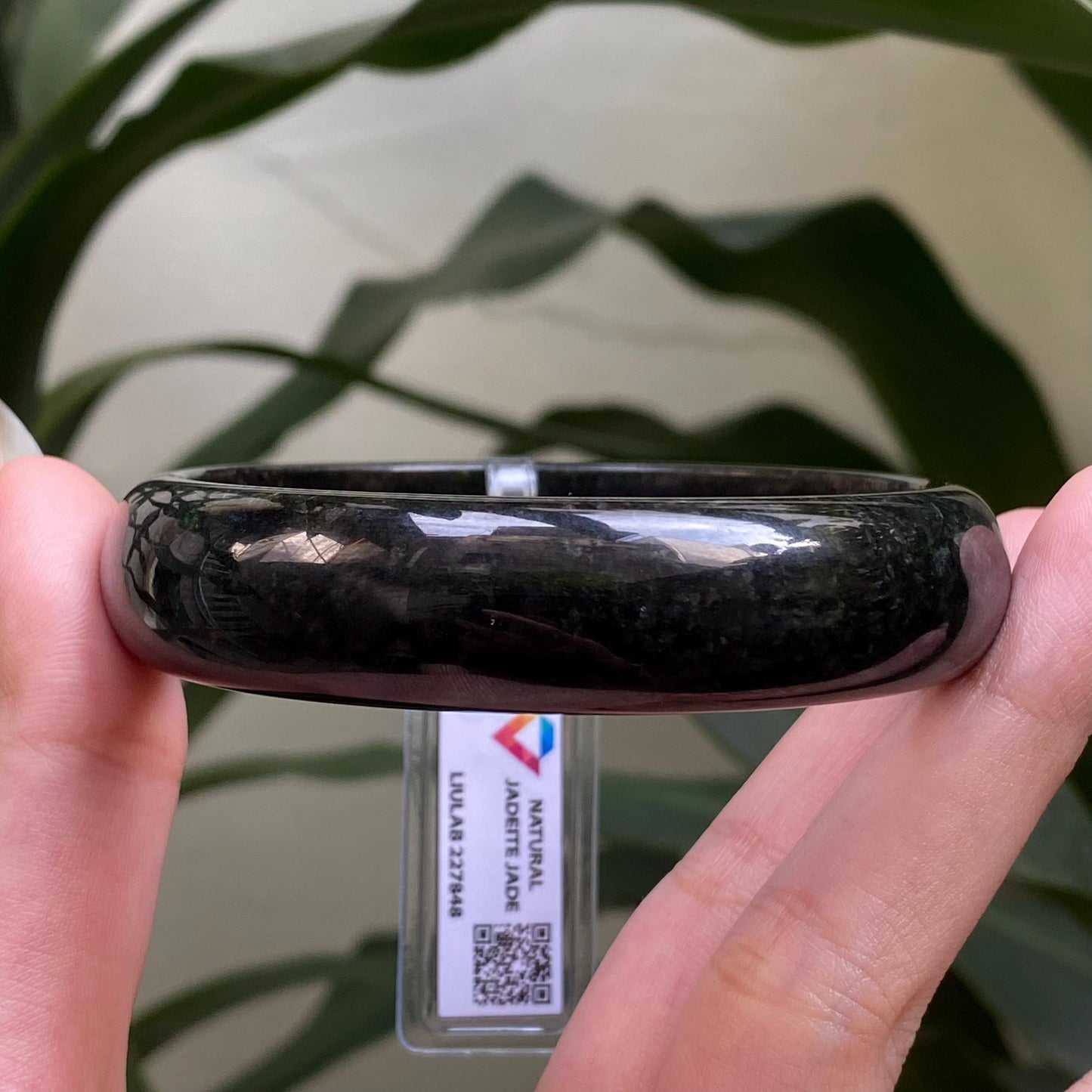Yingmart 62mm LIULAB 227848 Certified Natural Color Black Dark Green  Natural Jadeite Jade Bangle Bracelet, Real Gemstone, Gift for Her, Mom