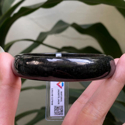 Yingmart 62mm LIULAB 227848 Certified Natural Color Black Dark Green  Natural Jadeite Jade Bangle Bracelet, Real Gemstone, Gift for Her, Mom
