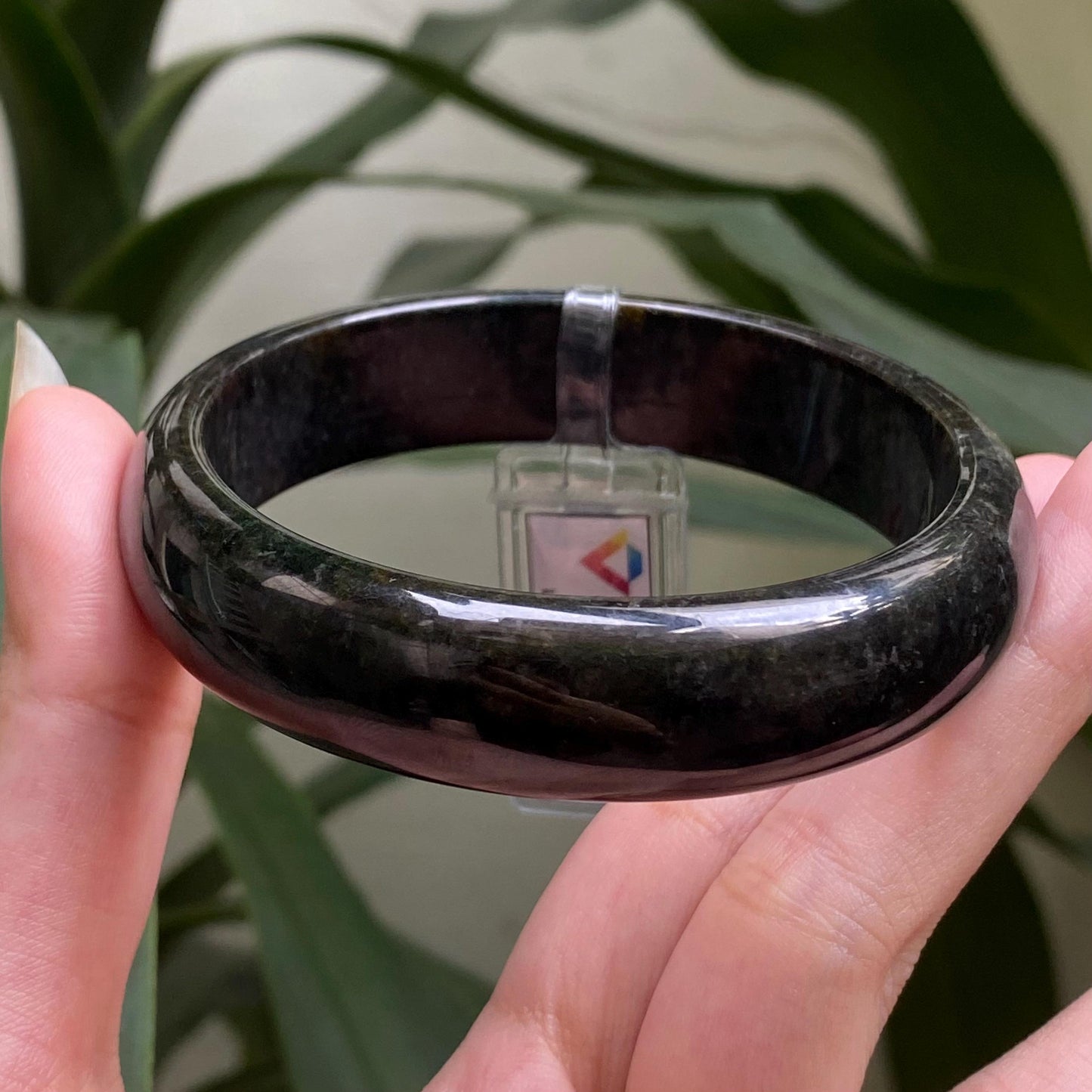 Yingmart 62mm LIULAB 227848 Certified Natural Color Black Dark Green  Natural Jadeite Jade Bangle Bracelet, Real Gemstone, Gift for Her, Mom