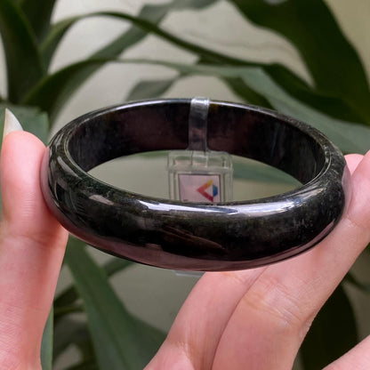 Yingmart 62mm LIULAB 227848 Certified Natural Color Black Dark Green  Natural Jadeite Jade Bangle Bracelet, Real Gemstone, Gift for Her, Mom