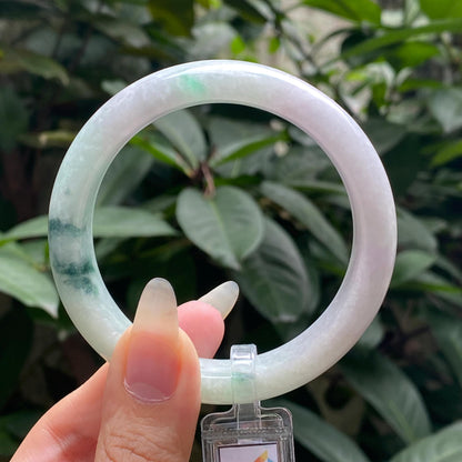 Yingmart 56mm LIULAB449842 Certified Natural Color Green Light Violet White Natural Jadeite Jade Bangle Bracelet, Real Gemstone,Gift for her