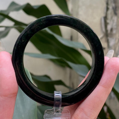 Yingmart 53mm LIULAB 794252 Certified Natural Color Dark Green, Black Natural Jadeite Jade Bangle Bracelet, Real Gemstone, Gift for her, Mom
