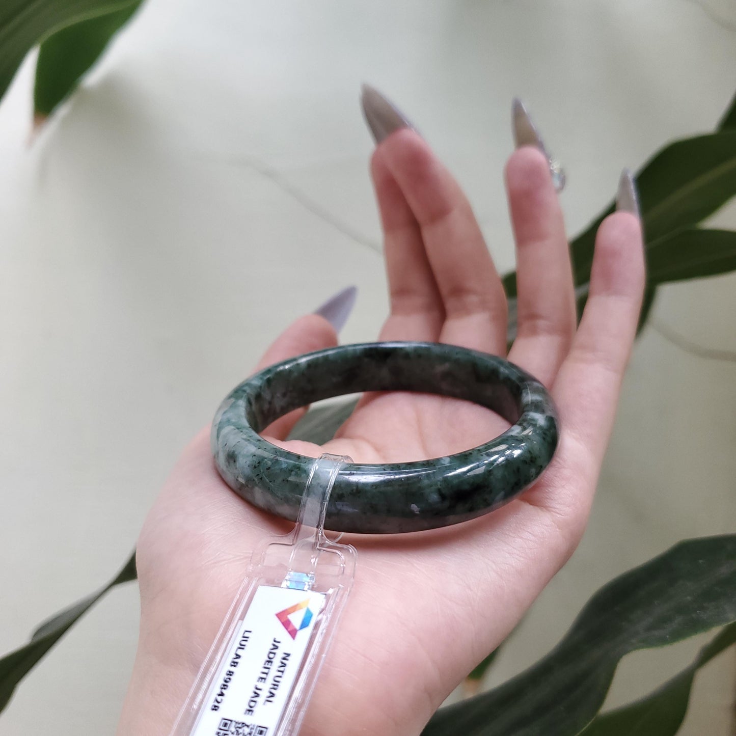 Yingmart 58mm Certified Genuine Type A Dark Green Black White Floating Jadeite Jade Bracelet, Mom Jewelry, Bangle For Her Grandma Sister
