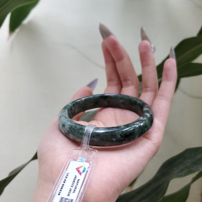 Yingmart 58mm Certified Genuine Type A Dark Green Black White Floating Jadeite Jade Bracelet, Mom Jewelry, Bangle For Her Grandma Sister