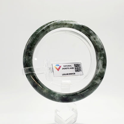 Yingmart 58mm Certified Genuine Type A Dark Green Black White Floating Jadeite Jade Bracelet, Mom Jewelry, Bangle For Her Grandma Sister