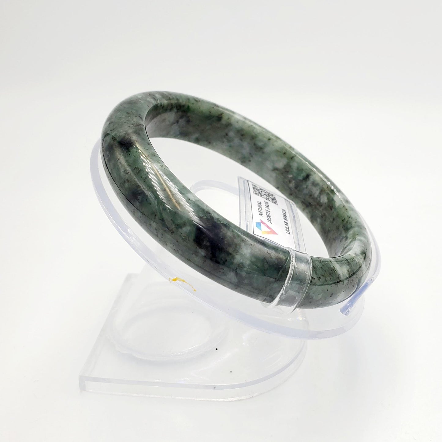 Yingmart 58mm Certified Genuine Type A Dark Green Black White Floating Jadeite Jade Bracelet, Mom Jewelry, Bangle For Her Grandma Sister