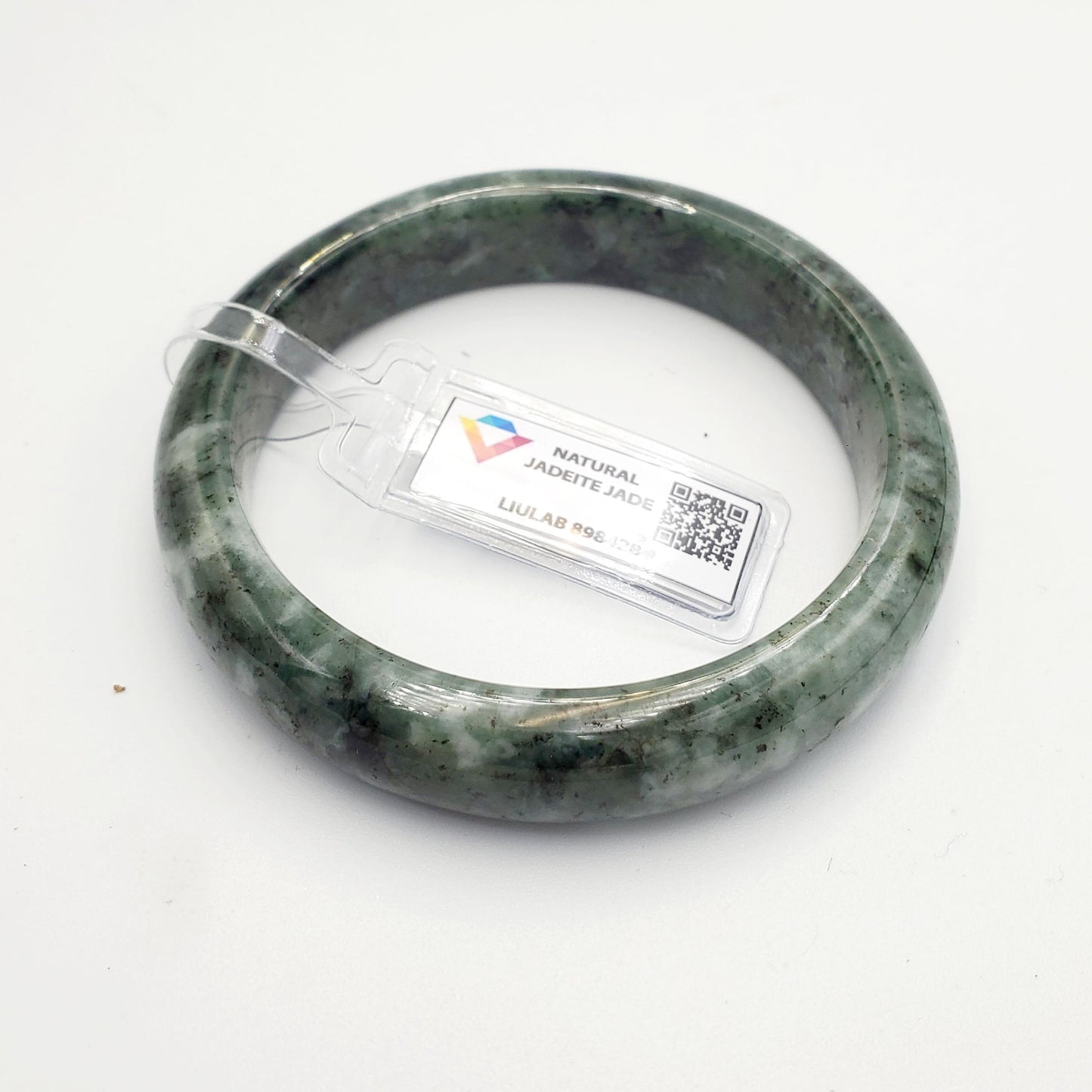 Yingmart 58mm Certified Genuine Type A Dark Green Black White Floating Jadeite Jade Bracelet, Mom Jewelry, Bangle For Her Grandma Sister