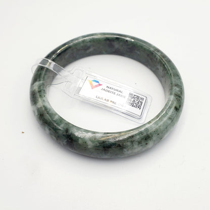 Yingmart 58mm Certified Genuine Type A Dark Green Black White Floating Jadeite Jade Bracelet, Mom Jewelry, Bangle For Her Grandma Sister