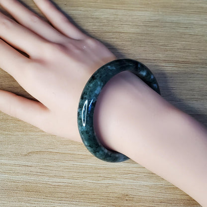Yingmart 58mm Certified Genuine Type A Dark Green Black White Floating Jadeite Jade Bracelet, Mom Jewelry, Bangle For Her Grandma Sister