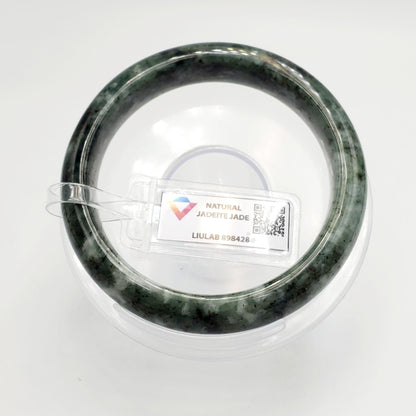 Yingmart 58mm Certified Genuine Type A Dark Green Black White Floating Jadeite Jade Bracelet, Mom Jewelry, Bangle For Her Grandma Sister