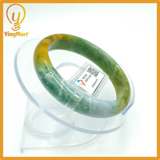 Yingmart 54mm Certified Genuine Type A Grey Green Blue Yellow Jadeite Jade Bracelet, Gift for her, Bangle For Mom, Bracelet for Grandma