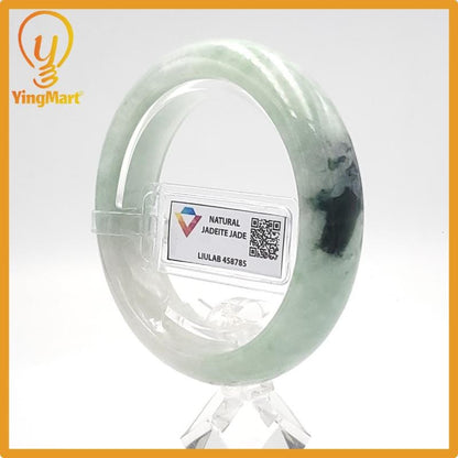 Yingmart 54mm LIULAB 458785 Certified Natural Color Dark Green Grey, Pale White  Natural Jadeite Jade Bangle Bracelet, Real Gemstone
