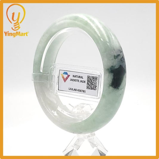 Yingmart 54mm LIULAB 458785 Certified Natural Color Dark Green Grey, Pale White  Natural Jadeite Jade Bangle Bracelet, Real Gemstone
