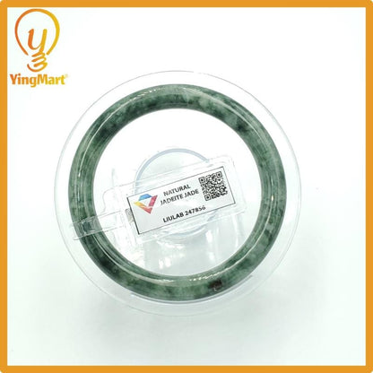 Yingmart 53mm LIULAB 247856 Certified Natural Color Dark Green Grey White Natural Jadeite Jade Bangle Bracelet, Real Gemstone, Gift for her
