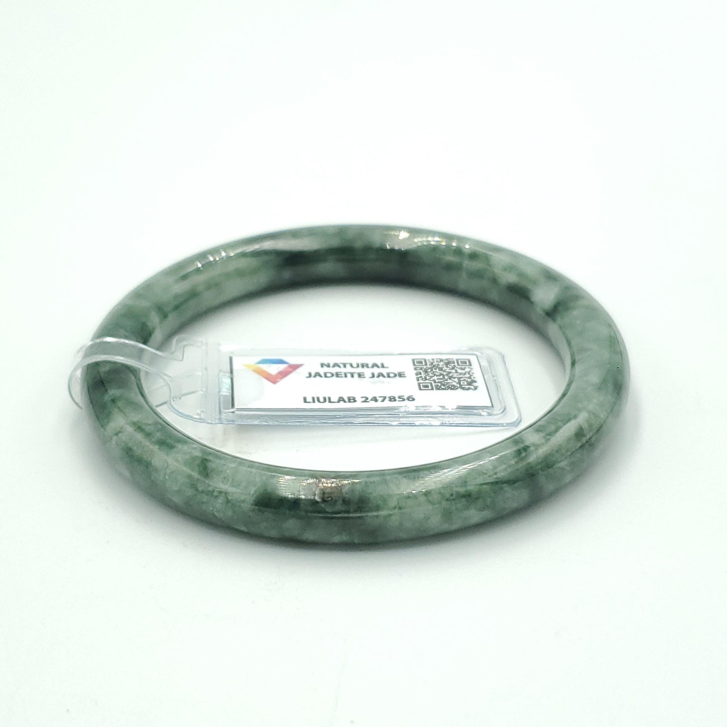 Yingmart 53mm LIULAB 247856 Certified Natural Color Dark Green Grey White Natural Jadeite Jade Bangle Bracelet, Real Gemstone, Gift for her