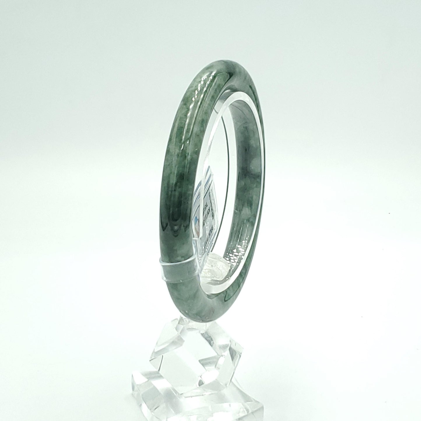 Yingmart 53mm LIULAB 247856 Certified Natural Color Dark Green Grey White Natural Jadeite Jade Bangle Bracelet, Real Gemstone, Gift for her
