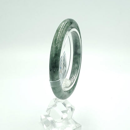 Yingmart 53mm LIULAB 247856 Certified Natural Color Dark Green Grey White Natural Jadeite Jade Bangle Bracelet, Real Gemstone, Gift for her