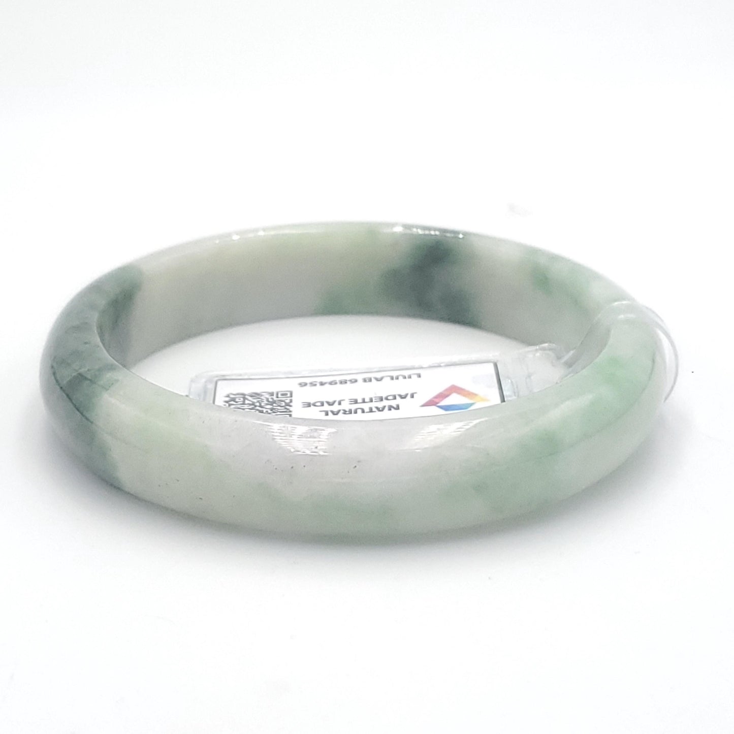 Yingmart 55mm LIULAB 689456 Certified Natural Color Green Grey, Pale White Natural Jadeite Jade Bangle Bracelet, Real Gemstone, Gift for her