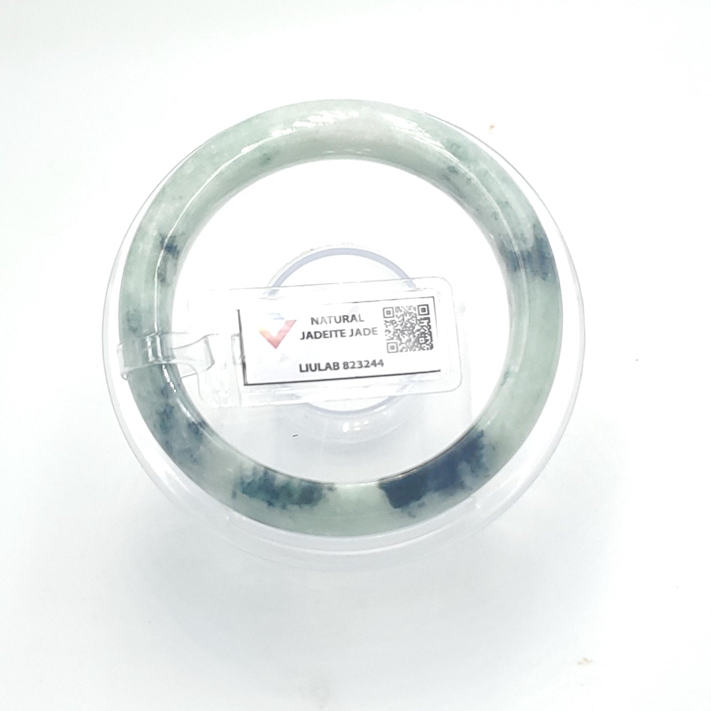 Yingmart 55mm LIULAB 823244 Certified Natural Color Grey Green Pale White Natural Jadeite Jade Bangle Bracelet, Real Gemstone, Gift for her