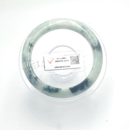 Yingmart 55mm LIULAB 823244 Certified Natural Color Grey Green Pale White Natural Jadeite Jade Bangle Bracelet, Real Gemstone, Gift for her