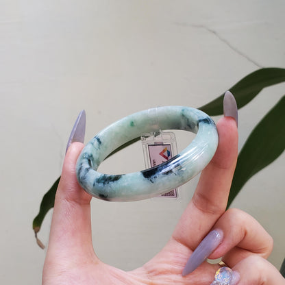 Yingmart 55mm LIULAB 823244 Certified Natural Color Grey Green Pale White Natural Jadeite Jade Bangle Bracelet, Real Gemstone, Gift for her
