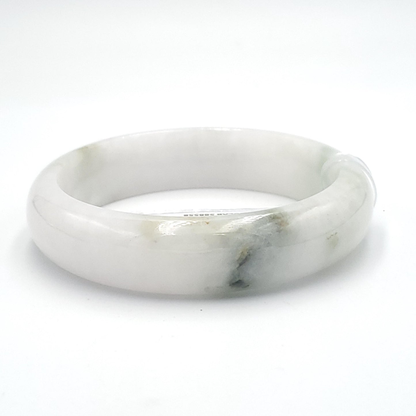 Yingmart 57mm LIULAB 588558 Certified Natural Color Pale White, Grey Green Natural Jadeite Jade Bangle Bracelet, Real Gemstone, Gift for her