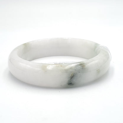 Yingmart 57mm LIULAB 588558 Certified Natural Color Pale White, Grey Green Natural Jadeite Jade Bangle Bracelet, Real Gemstone, Gift for her