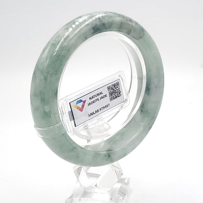 Yingmart 57mm LIULAB 979497 Certified Natural Color Pale White, Grey Green Natural Jadeite Jade Bangle Bracelet, Real Gemstone, Gift for her