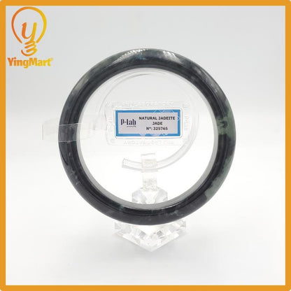 Yingmart 71mm PNJ325765 Certified Natural Color Grey, Black Natural Jadeite Jade Bangle Bracelet, Real Gemstone, Gift for Her Mom Sister