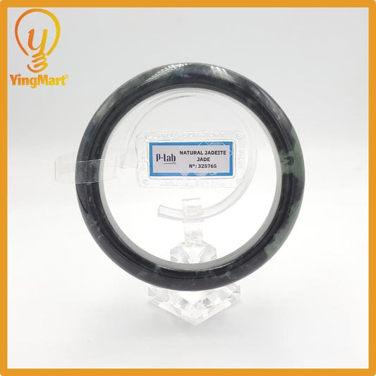 Yingmart 71mm PNJ325765 Certified Natural Color Grey, Black Natural Jadeite Jade Bangle Bracelet, Real Gemstone, Gift for Her Mom Sister