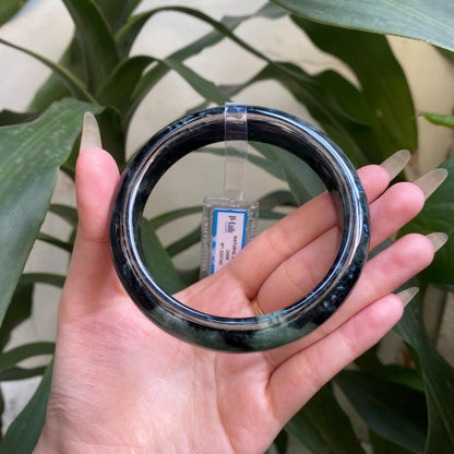 Yingmart 71mm PNJ325765 Certified Natural Color Grey, Black Natural Jadeite Jade Bangle Bracelet, Real Gemstone, Gift for Her Mom Sister
