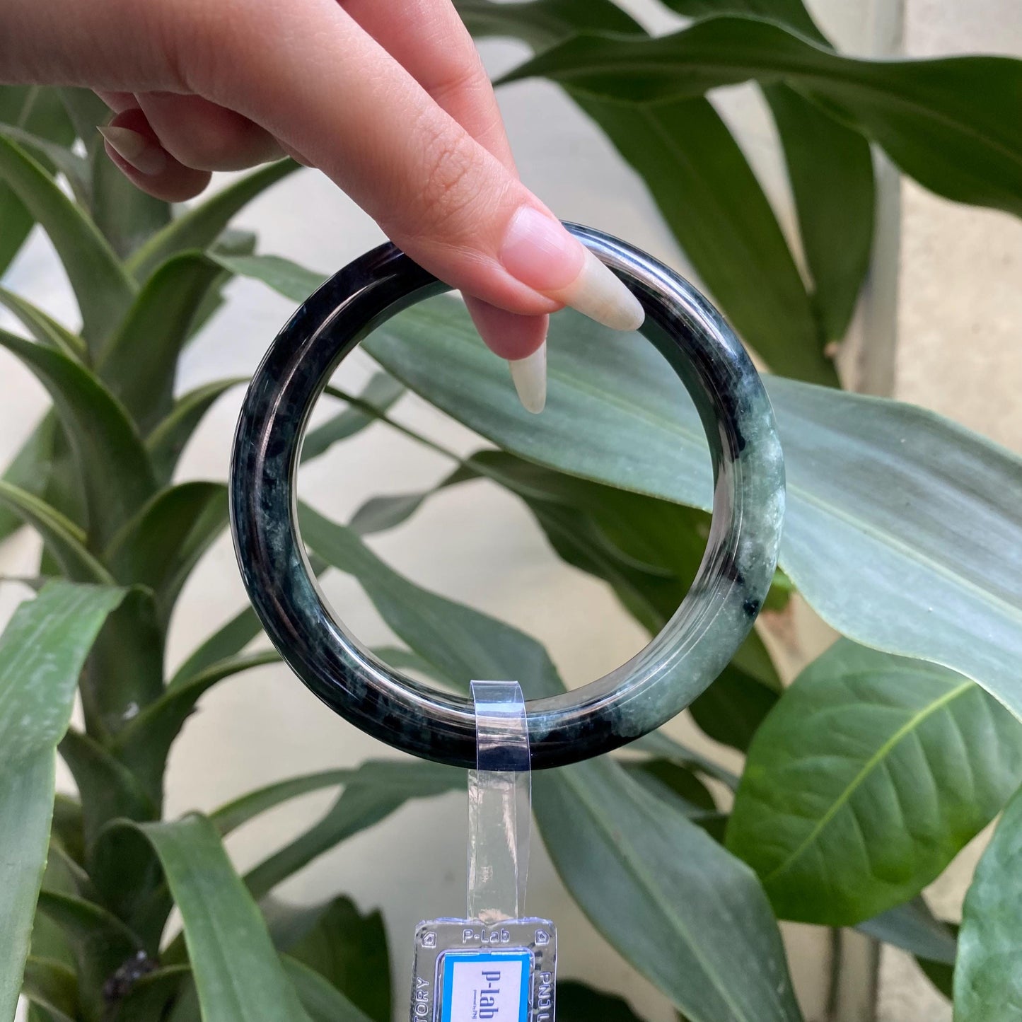 Yingmart 71mm PNJ325765 Certified Natural Color Grey, Black Natural Jadeite Jade Bangle Bracelet, Real Gemstone, Gift for Her Mom Sister