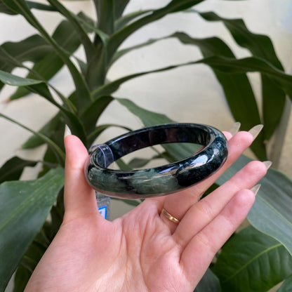 Yingmart 71mm PNJ325765 Certified Natural Color Grey, Black Natural Jadeite Jade Bangle Bracelet, Real Gemstone, Gift for Her Mom Sister