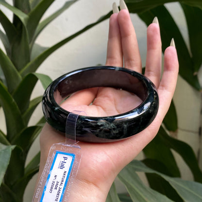 Yingmart 71mm PNJ325807 Certified Natural Color Black Grey Natural Jadeite Jade Bangle Bracelet, Real Gemstone, Gift for Her Mom Grandma