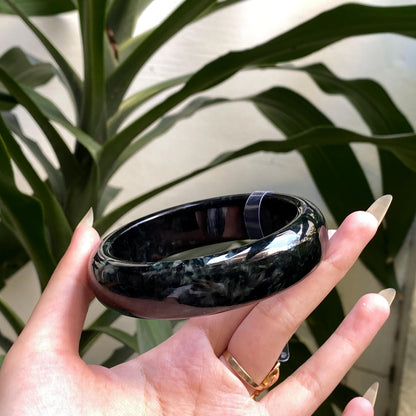 Yingmart 71mm PNJ325807 Certified Natural Color Black Grey Natural Jadeite Jade Bangle Bracelet, Real Gemstone, Gift for Her Mom Grandma