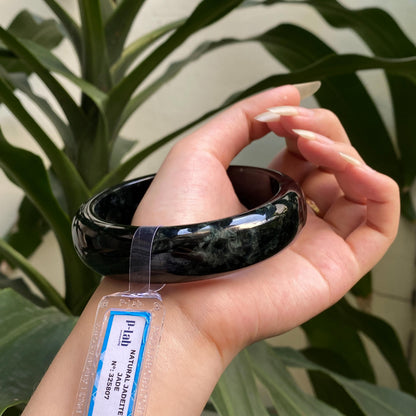 Yingmart 71mm PNJ325807 Certified Natural Color Black Grey Natural Jadeite Jade Bangle Bracelet, Real Gemstone, Gift for Her Mom Grandma