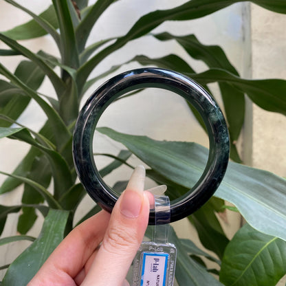 Yingmart 71mm PNJ325773 Certified Natural Color Black Grey Natural Jadeite Jade Bangle Bracelet, Real Gemstone, Gift for Her Mom Grandma